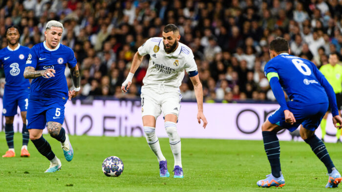 Karim Benzema Enzo Fernandez Real Madrid v Chelsea FC Quarterfinal First Leg UEFA Champions League 04122023