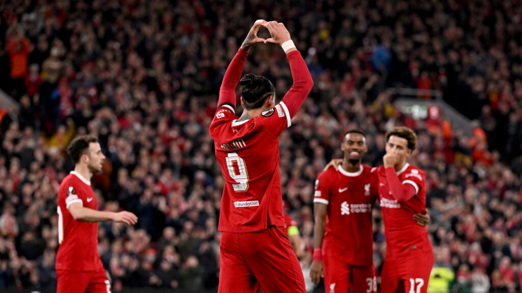 Darwin Nunez Liverpool Toulouse UEFA Europa League 10262023 (Andrew Powell/Liverpool FC via Getty Image)