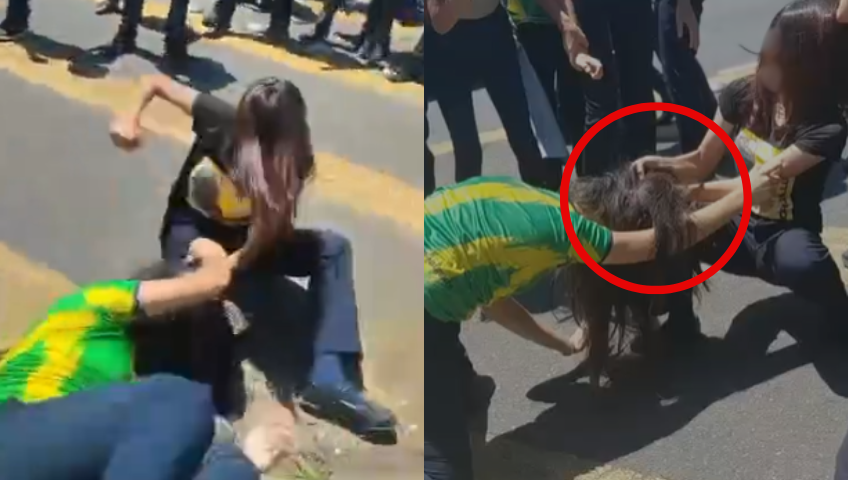 Del pelo y hasta con patadas voladoras: Colegialas desatan brutal pelea en plena calle