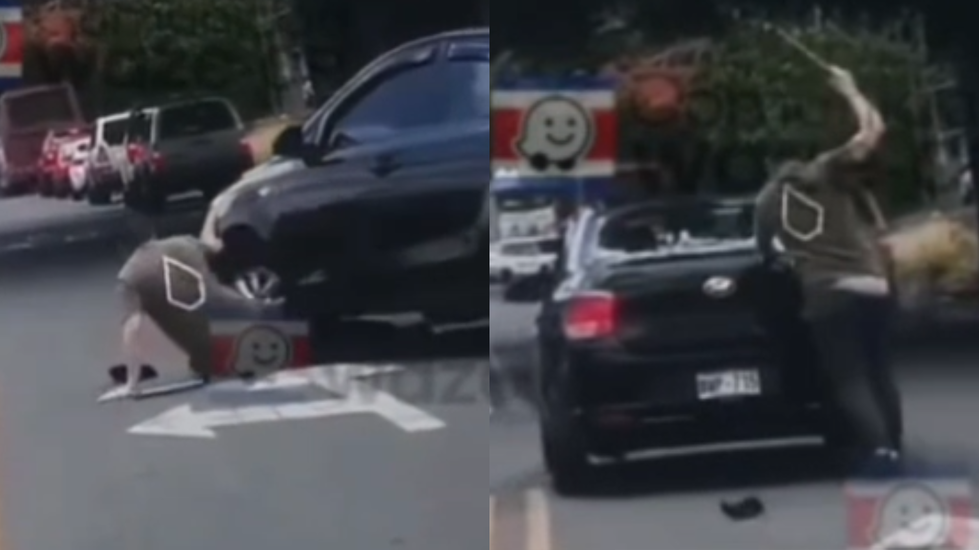 (VIDEO) Hombre se levanta ileso tras ser atropellado y destroza el parabrisas del vehículo