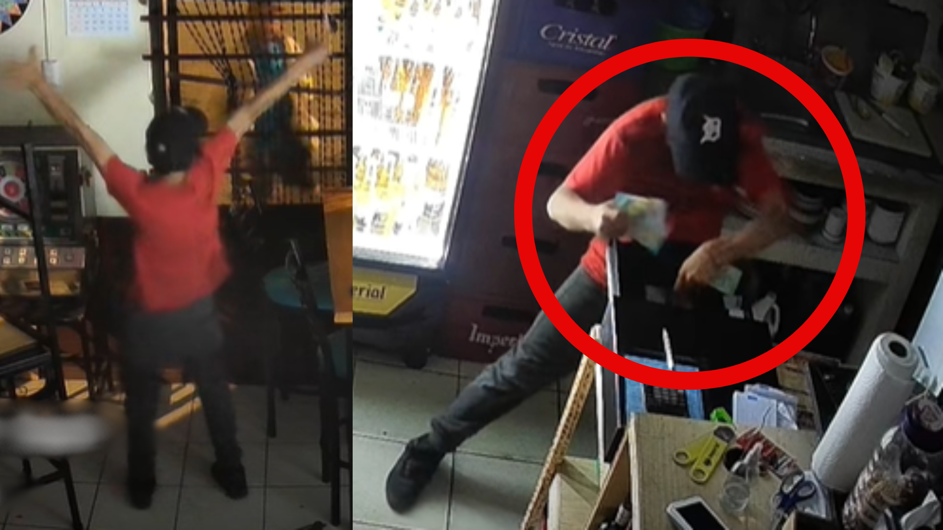 Video: Ladrón celebra cuando ingresa a robar a un bar y se lleva todos los billetes de la caja registradora
